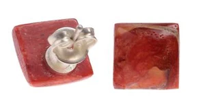  Coral rojo corte cabujón cuadrado 10 mm con tachuelas plateadas - Imagen 1 de 1