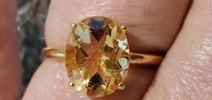 Gelber Topas Labcreated Ovalschliff Solitär Ring 10kt massiv Gelbgold - Bild 1 von 12