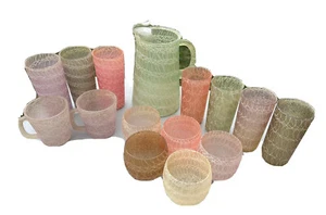 MCM Spaghetti String Drizzle Rubber 1 Pitcher 14 glasses Set Vtg Drink Glasses - Picture 1 of 12