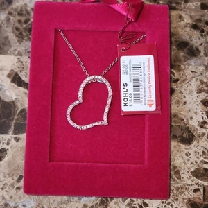 NIB Kohls Genuine Crystal pink open heart Jewelry Necklace 18" silver-plated - Picture 1 of 3