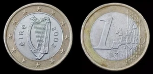 2002 IRELAND 1 EURO, Eire Celtic Harp Bimetallic Coin. #338 - Picture 1 of 3