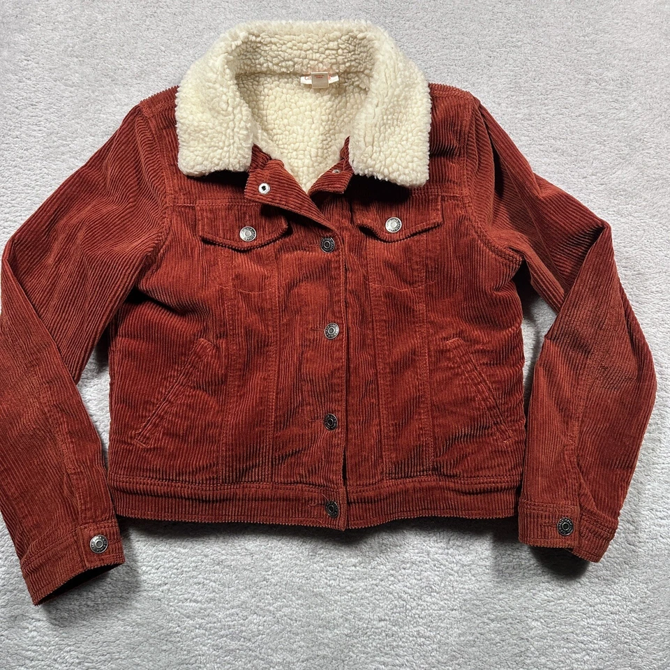 Jaqueta caminhoneiro Cat Jack meninas veludo Sherpa forrada ferrugem vermelha tamanho L 10 12 - Imagem 1 de 4