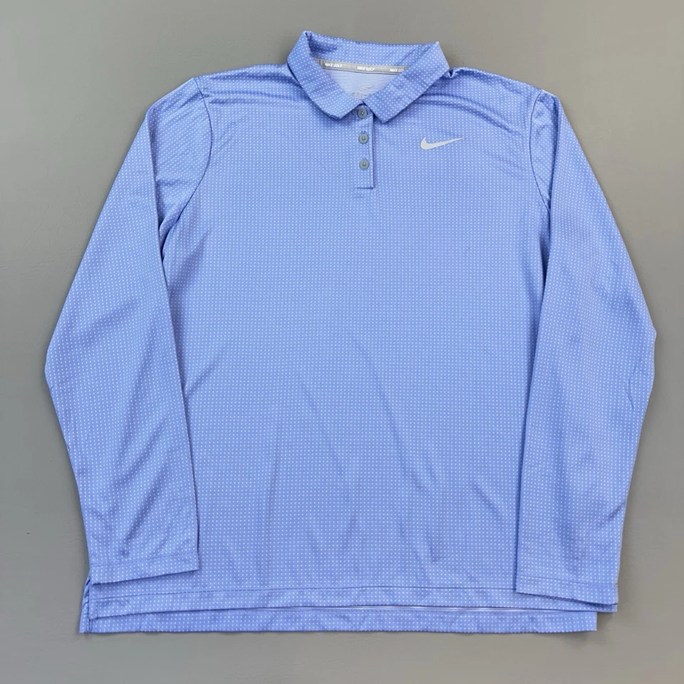 Camisa polo de golf Nike para mujer XL azul micro puntos manga larga logotipo Swoosh Foto 1 de 4