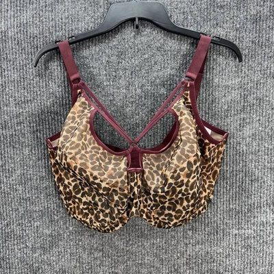 Elomi Sachi Plunge Bra Size 38N Leopard Tan Burgundy Underwire Strappy Detail - Image 1 of 4