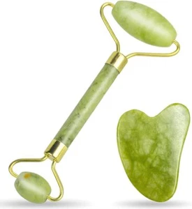Gua Sha Facial Tools Set and Jade Roller for Face - 100% Real Natural Stone Beau - Picture 1 of 7