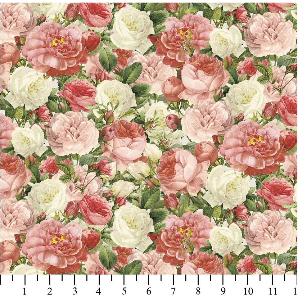 Tela de ramo de rosas vintage - Embalado floral rosa - David Textiles PATIO Foto 1 de 1