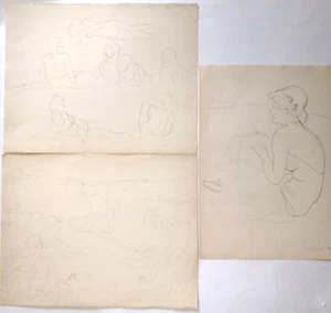 Bretagne Finistère Plage Beg Meil Fouesnant 3 Dessins 1949 Louis Duguy 1928 2006 - Imagen 1 de 12