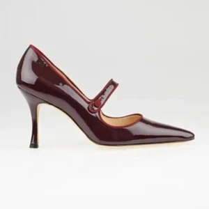 Manolo Blahnik Vintage Campari Burgundy Pointed Toe Mary Jane Heels Gr. 39,5 - Bild 1 von 12