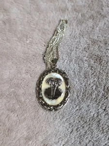 Vintage Signed GERMANY Palm Trees Pendant Chain Link Necklace - Picture 1 of 10