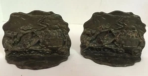 Pair Cast Iron Old West Bookends Stagecoach with Horses - Picture 1 of 6