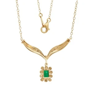 Beautiful Women's 18K Yellow Gold Over Sterling Silver Emerald and Diamond 19" - Picture 1 of 6