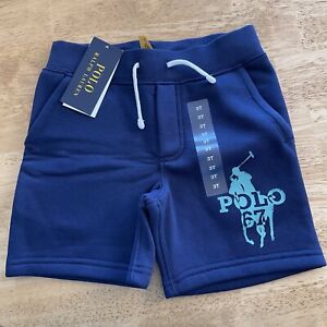 POLO Ralph Lauren Boys Shorts Size 3/3t Toddler Drawstring Sweat Blue Logo New