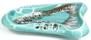 MCM Amöben Aschenbecher Türkis Keramik mit grauer Tropfglasur Made In America 60er Jahre - Bild 1 von 11
