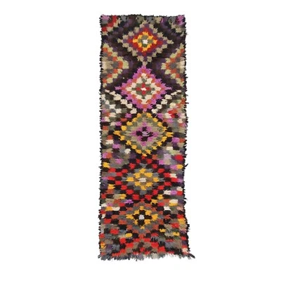 Moroccan Handmade Vintage Runner 2'9x8'5Berber Geometric Red & Yellow Cotton Rug - Image 1 of 4