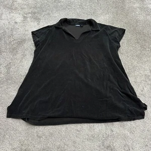 Cherokee Terry Tunic Blouse Womens 3X Black Collared Short Sleeve Casual Classic - Picture 1 of 10