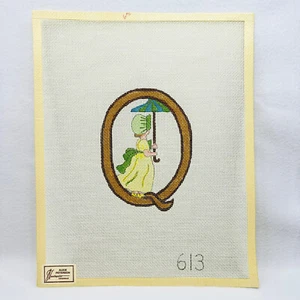 Alice Peterson Alphabet LETTER Q Handpainted Needlepoint Canvas 613 Vtg 14ct - Picture 1 of 5