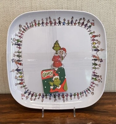 Juego de 4 platos cuadrados de melamina navideña de 10" Dr. Seuss Grinch Who-Ville Foto 1 de 4