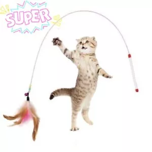 More details for cat kitten toy feather wand stick cat teaser dangle bell interactive play toys u