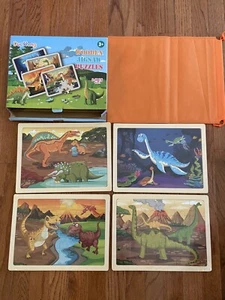 Wooden Dinosaur Puzzles for Kids - 4 Packs of 24 Pieces - Educational Brain - Picture 1 of 2
