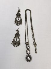 RARE Vintage 80's Avon Clear Rhinestone & Marble NRT Necklace, Bronze Earrings