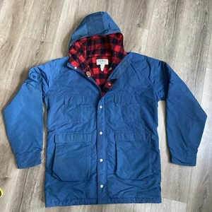LL Bean Baxter State Parka Jacket Men L Blue Red Buffalo Plaid Wool Lined VTG - Picture 1 of 23