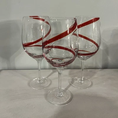 "Juego de 3 copas de vino vintage Pier 1 Red Swirline de 9""" Foto 1 de 4