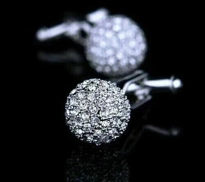 3CT Round Cut Lab Created Diamond Wedding Men's Cufflinks 14k White Gold Plated - Image 1 of 4