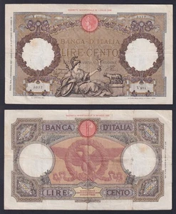 Banconota Italia 100 lire Roma Guerriera 1937 P.-55b BB/VF - Imagen 1 de 1