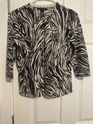 Jillian Jones Women’s Size Medium Lambs Wool/Angora Cardigan Zebra Print - Image 1 of 3