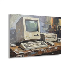 Nostalgic Worktable: Abstract Impasto Macintosh Acrylic Panel, Retro, Vintage - Picture 1 of 10