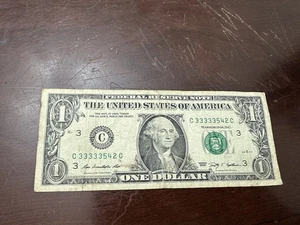 Fancy Serial Number US $1 Dollar Bill C 33333542 C, nice Quint - Picture 1 of 1