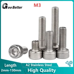 M3 3mm-130mm Allen Bolts A2 Stainless Steel Socket Cap Screws Hex Head DIN 912 - Picture 1 of 10