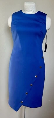 Tommy Hilfiger Vestido Asimétrico Azul Vaina Botones Mujer 6 Sin Mangas Midi Foto 1 de 4