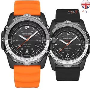 Mens Pilot Military Solar Powered Waterproof Watch Wristwatch Orange/Black - Picture 1 of 13