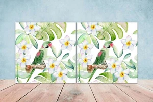 Birds and Flowers Ceramic Wall Tiles - Set of 2 Kitchen Bathroom Wall Backsplash - Picture 1 of 2