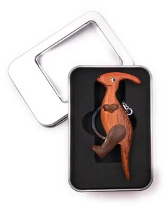 Keychain Wood Dino Dinosaur Short Sleeves Landwirbeltier IN Gift Box - Picture 1 of 7