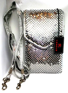 Purse Silver Metal Mesh Crossbody Bag Party Disco Dance Raves Holidays Dates Fun - Picture 1 of 14