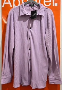 Boohoo Man Long Sleeve Pleated Popper Overshirt, Lilac/Purple, Size XL, B6,8464 - Picture 1 of 3