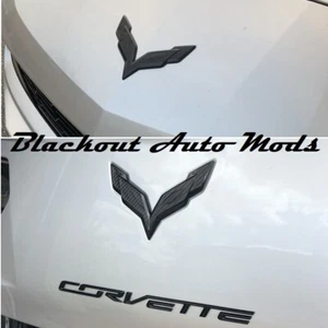 C7 Corvette 2014-2019 Front/Rear Emblem Flag Overlay Blackout Carbon Fiber - Picture 1 of 8