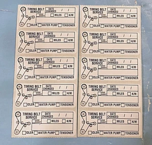 10x CINTURÓN DE DISTRIBUCIÓN BOMBA DE AGUA TENSOR SERVICIO PEGATINAS 2.5"x1" Poliéster Etiquetas - Imagen 1 de 2
