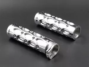 Chrome 7/8" Hand Grips for Honda Suzuki Kawasaki Yamaha Cafe Motorcycle Custom - Picture 1 of 7