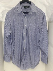LAUREN Ralph Lauren Button Down Long Sleeve Mens 16 1/2 34/35 Blue White Striped - Picture 1 of 7