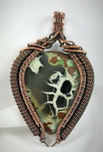 Septarian Dragon Stone Copper Wire Wrap Pendant Handcrafted FREE Copper Chain! - Picture 1 of 7