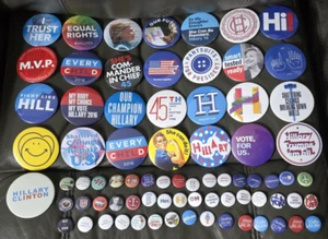 Hillary Clinton 2016 Campaign Button Pin Pinback - 29 Large and 47 Small Pins - Picture 1 of 9
