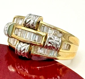 Retro 14k massiver Gelb & Weißgold Herren Baguette Diamant Pinky Ring, Größe 6,5 - Bild 1 von 7