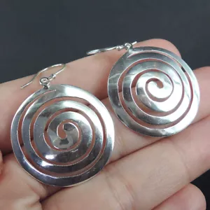 Orecchini in argento sterling 925 misura media design a spirale rotondi fatti a mano gioielli - Foto 1 di 7