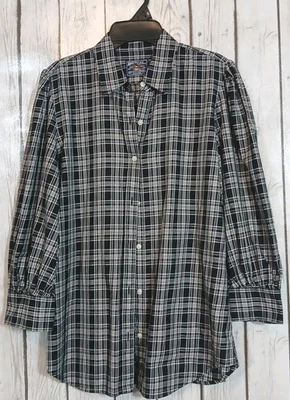 Camisa Top Vintage American Living Para Mujer Talla M Negra Blanca Trenzada Manga 3/4 Foto 1 de 4