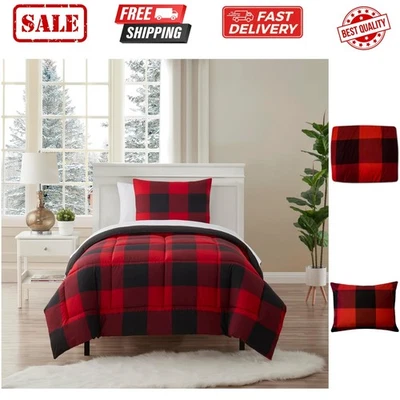 5 Piece Comforter Set Bed in a Bag Buffalo Check Christmas Print All Season S... - Image 1 of 4