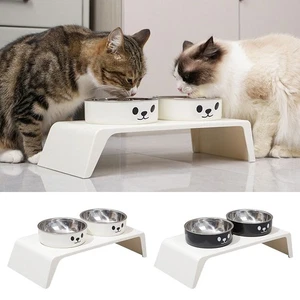 Double Bowl Design Cat Food Plate Pet Feeding Bowl Pet Supplies - Picture 1 of 11