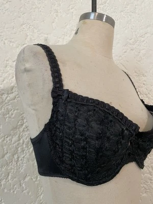 复古 Christian Dior 黑色蕾丝钢圈文胸,尺寸 M(无尺寸标签)蝴蝶结 — 第 1/4 张图片